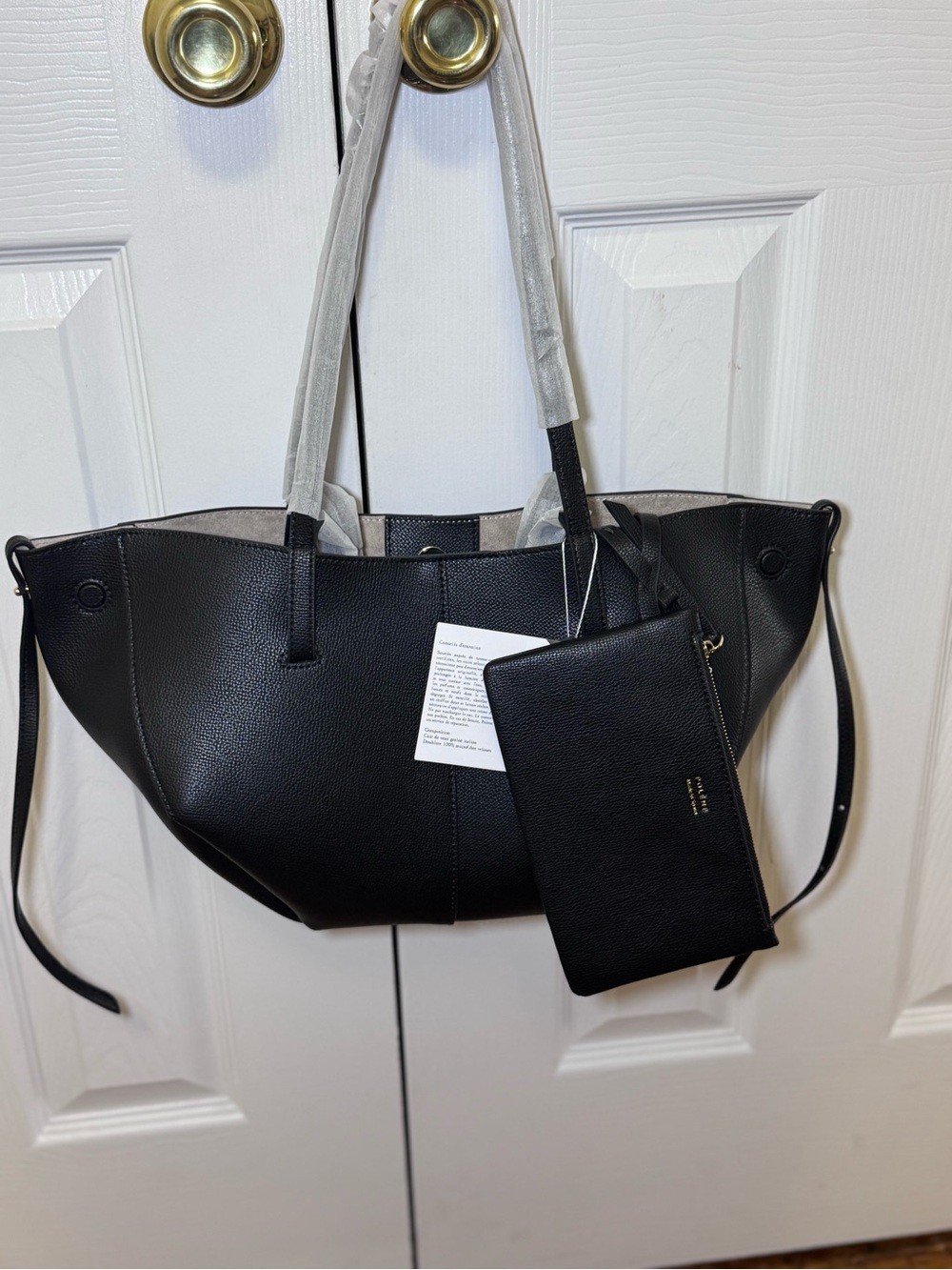 Black Pebbled Tote with Detachable Pouch